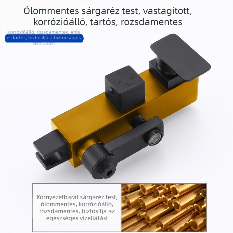 Fekete termosztatikus zuhanyruha, teljes rézből készült, hideg és meleg keverőszelepes fürdőszobai masszírozó zuhany, fürdőszobai határokon átnyúló nagykereskedelem