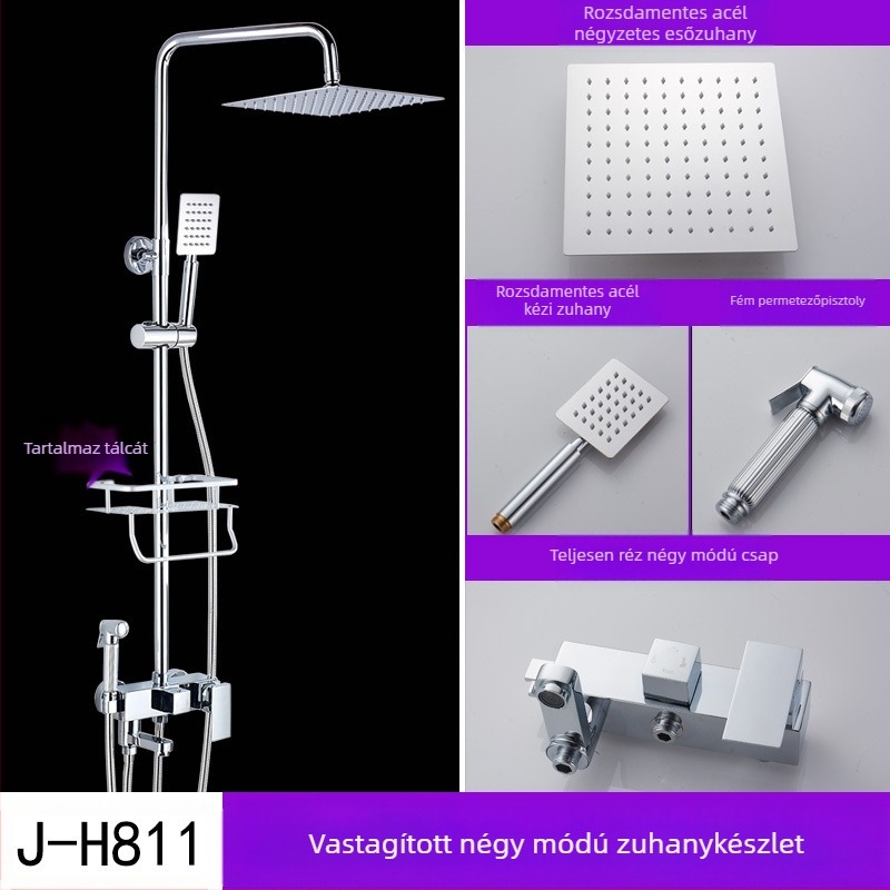 Fekete termosztatikus zuhanyruha, teljes rézből készült, hideg és meleg keverőszelepes fürdőszobai masszírozó zuhany, fürdőszobai határokon átnyúló nagykereskedelem