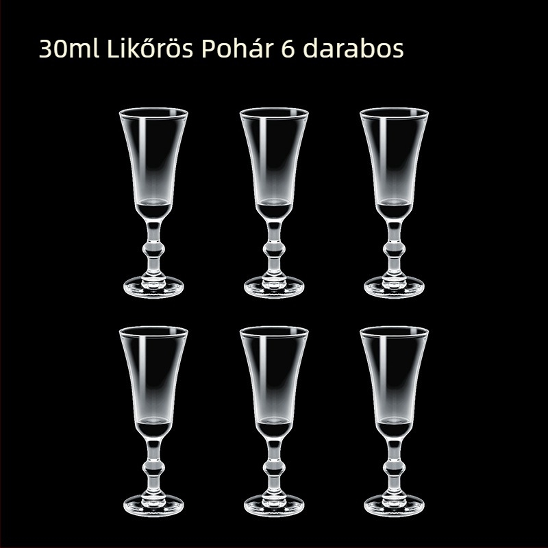 Átlátszó üveg italos pohár, oktogonális alakú, magas talpú, készlet 6–10 darab