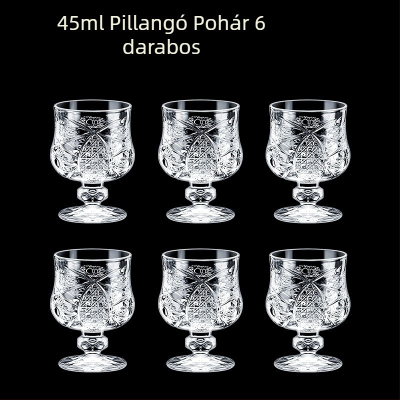 Átlátszó üveg italos pohár, oktogonális alakú, magas talpú, készlet 6–10 darab