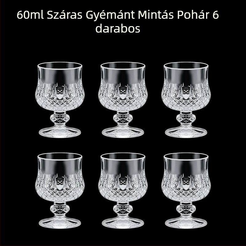 Átlátszó üveg italos pohár, oktogonális alakú, magas talpú, készlet 6–10 darab