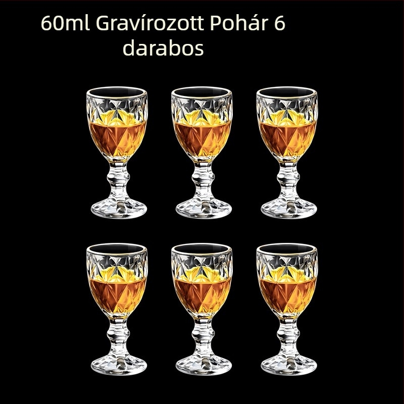 Átlátszó üveg italos pohár, oktogonális alakú, magas talpú, készlet 6–10 darab
