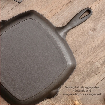 Vastag öntöttvas csíkos fa nyéllel ellátott steak serpenyő háztartási bevonat nélküli tapadásmentes steak serpenyő négyzet alakú serpenyő