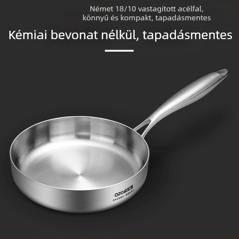 18-10 rozsdamentes acél kis serpenyő, mutatós omlett serpenyő, indukciós főzőlap, gáztűzhely, serpenyőben sült zacskóval is használható
