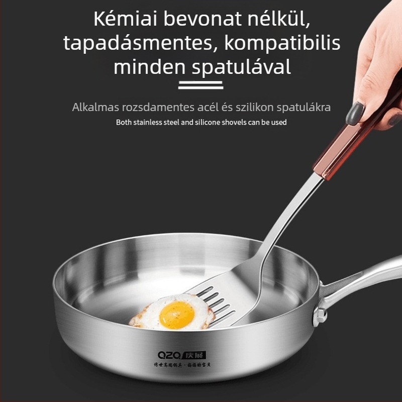 18-10 rozsdamentes acél kis serpenyő, mutatós omlett serpenyő, indukciós főzőlap, gáztűzhely, serpenyőben sült zacskóval is használható