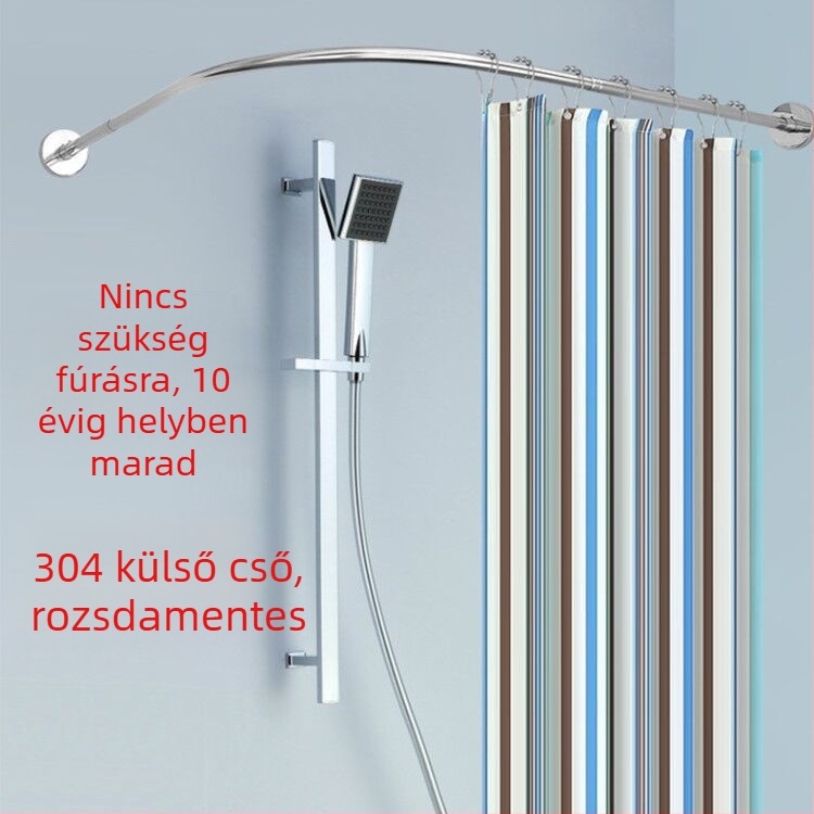 Shangtao márkájú fürdőszobai ívelt zuhanyfüggönyrúd-készlet, ütésmentes teleszkópos zuhanyrúd, 304 rozsdamentes acél, legyező alakú fürdőrúd