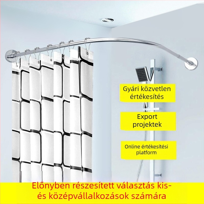 Shangtao márkájú fürdőszobai ívelt zuhanyfüggönyrúd-készlet, ütésmentes teleszkópos zuhanyrúd, 304 rozsdamentes acél, legyező alakú fürdőrúd