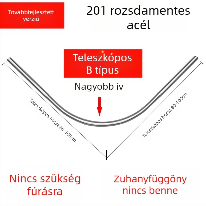 Shangtao márkájú fürdőszobai ívelt zuhanyfüggönyrúd-készlet, ütésmentes teleszkópos zuhanyrúd, 304 rozsdamentes acél, legyező alakú fürdőrúd
