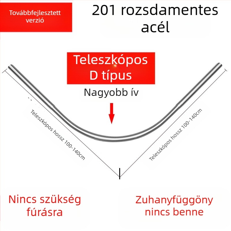 Shangtao márkájú fürdőszobai ívelt zuhanyfüggönyrúd-készlet, ütésmentes teleszkópos zuhanyrúd, 304 rozsdamentes acél, legyező alakú fürdőrúd