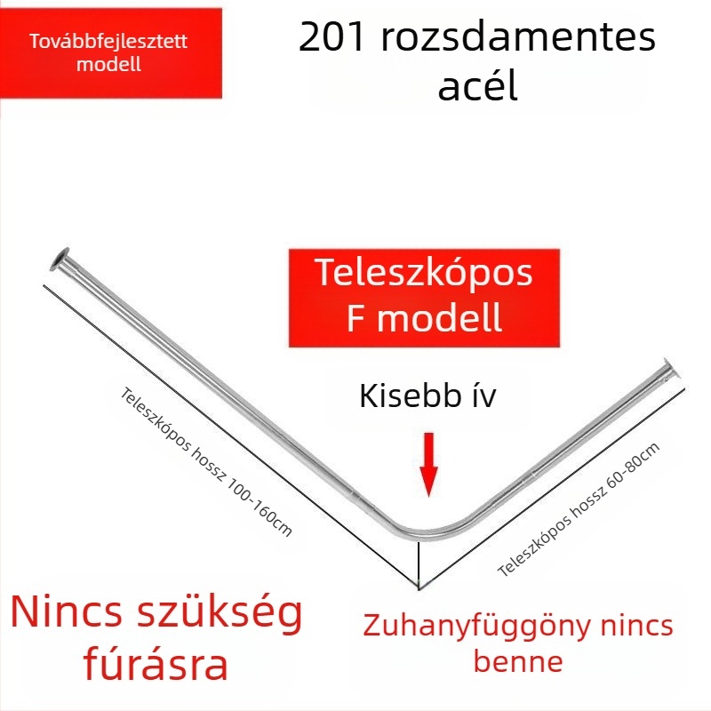 Shangtao márkájú fürdőszobai ívelt zuhanyfüggönyrúd-készlet, ütésmentes teleszkópos zuhanyrúd, 304 rozsdamentes acél, legyező alakú fürdőrúd