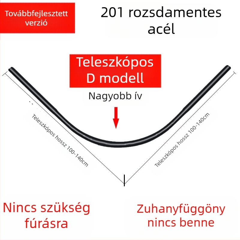Shangtao márkájú fürdőszobai ívelt zuhanyfüggönyrúd-készlet, ütésmentes teleszkópos zuhanyrúd, 304 rozsdamentes acél, legyező alakú fürdőrúd