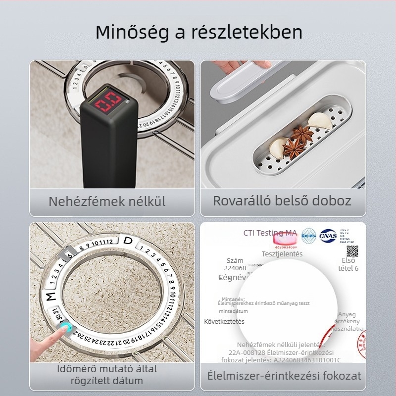 Jiabanshou rizstároló otthoni használatra, rovar- és nedvességálló, lezárt rizstároló, speciális tárolódoboz, beágyazott liszt- és tésztatároló üveg