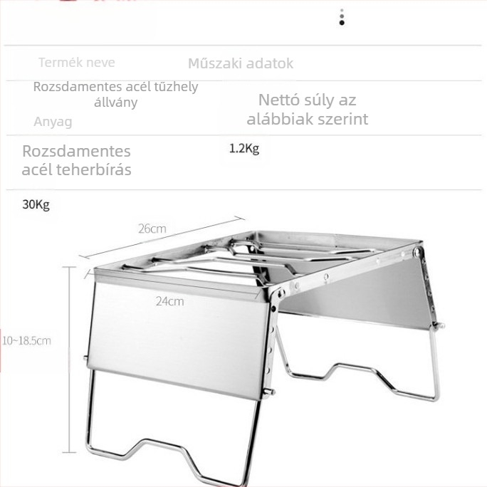 Rozsdamentes acél összecsukható, multifunkcionális szélvédő, szélálló grillsütő, fejkonzol, hordozható pikniktartó