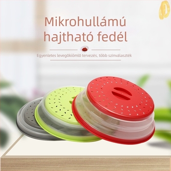 Mikrohullámú sütő összecsukható fedele, fűtőfedél, többfunkciós szilikon összecsukható, frissen tartó fedél, olajálló és fröccsenő vízálló fedél, fűtőfedél