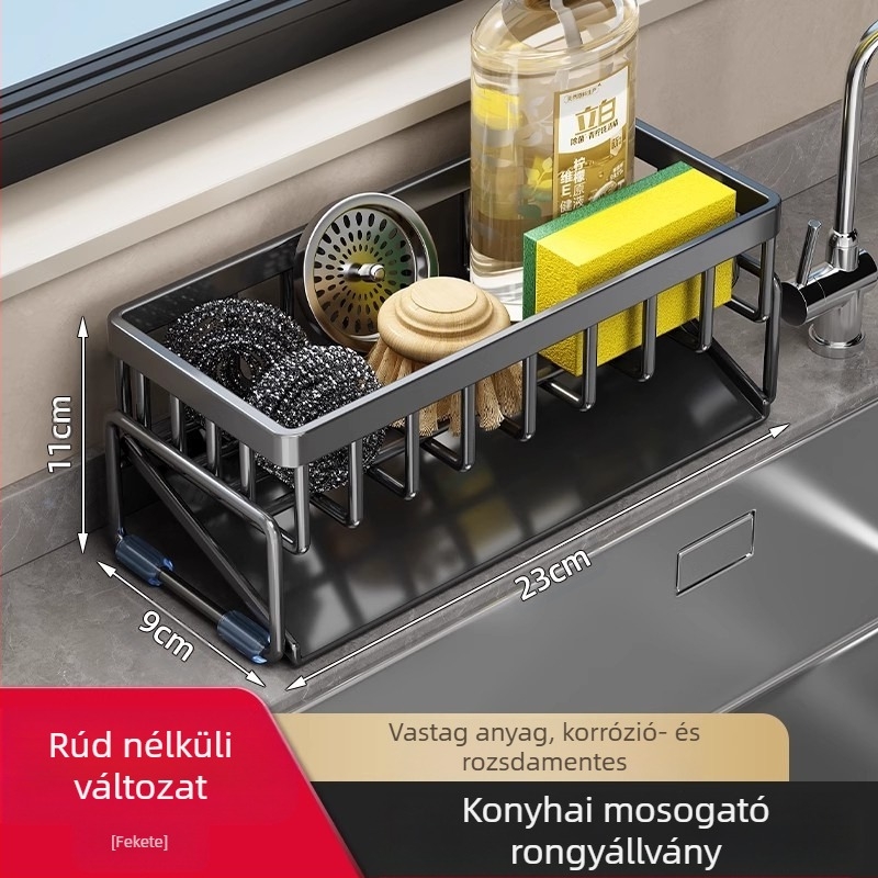 Konyhai tárolóállvány, mosogató, rongyszárító állvány, szénacél csaptelep mosogatáshoz és tisztításhoz, acélhuzal golyós tárolóállvány, műtárgy