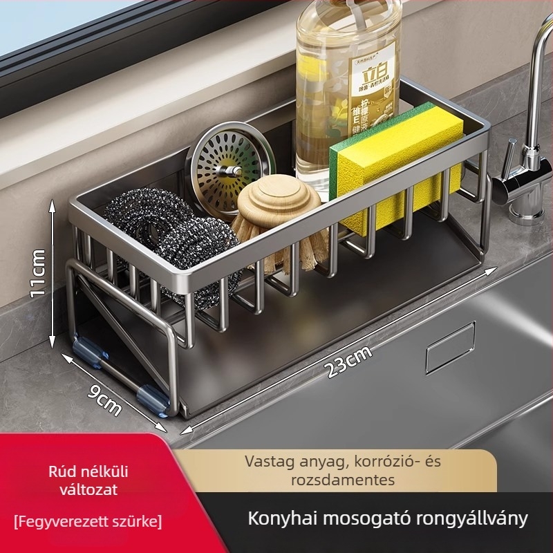 Konyhai tárolóállvány, mosogató, rongyszárító állvány, szénacél csaptelep mosogatáshoz és tisztításhoz, acélhuzal golyós tárolóállvány, műtárgy