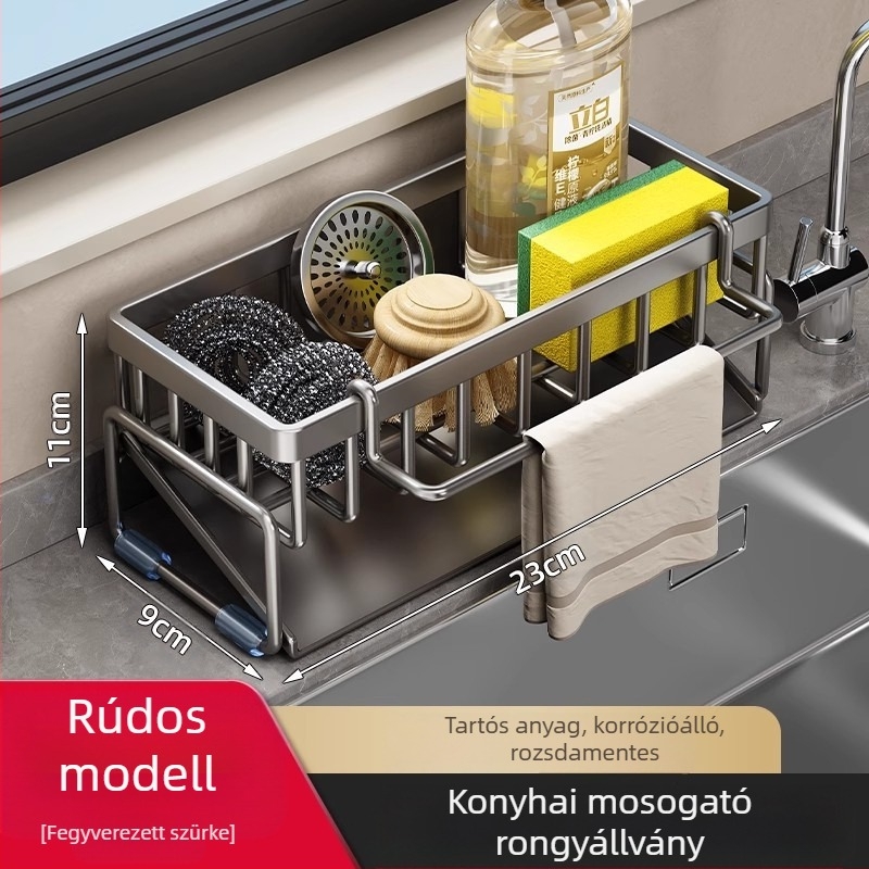 Konyhai tárolóállvány, mosogató, rongyszárító állvány, szénacél csaptelep mosogatáshoz és tisztításhoz, acélhuzal golyós tárolóállvány, műtárgy