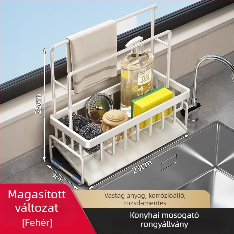 Konyhai tárolóállvány, mosogató, rongyszárító állvány, szénacél csaptelep mosogatáshoz és tisztításhoz, acélhuzal golyós tárolóállvány, műtárgy