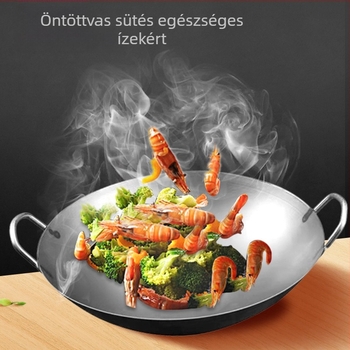 Háztartási régimódi vasserpenyő, bevonat nélküli wok szakácsoknak, gáztűzhely, főtt vas, tapadásmentes serpenyő, dupla fülű, nagy vasserpenyő