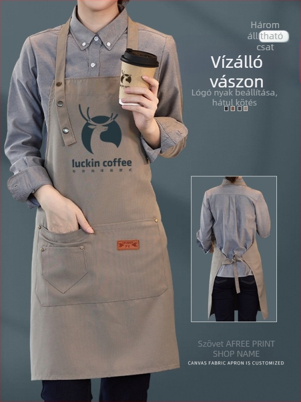 Vízálló vászon kötény logónyomtatással, vendéglátásra dedikált barista tejestea-üzlet manikűr konyhai overall nőknek