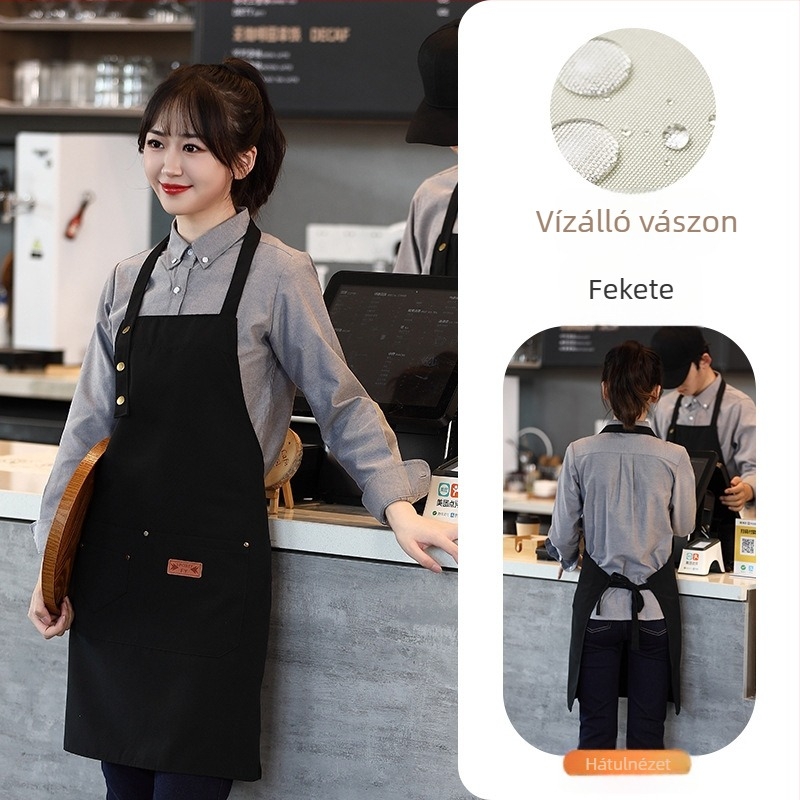 Vízálló vászon kötény logónyomtatással, vendéglátásra dedikált barista tejestea-üzlet manikűr konyhai overall nőknek