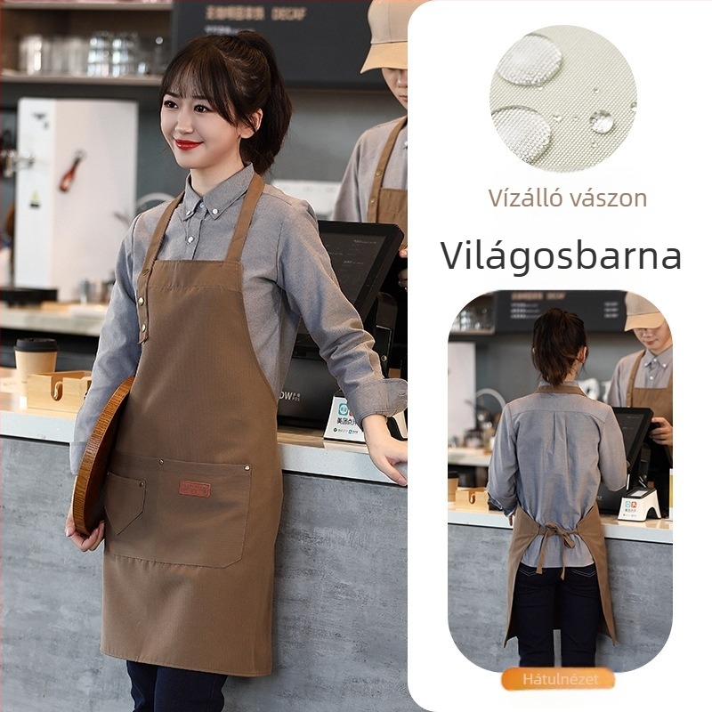 Vízálló vászon kötény logónyomtatással, vendéglátásra dedikált barista tejestea-üzlet manikűr konyhai overall nőknek