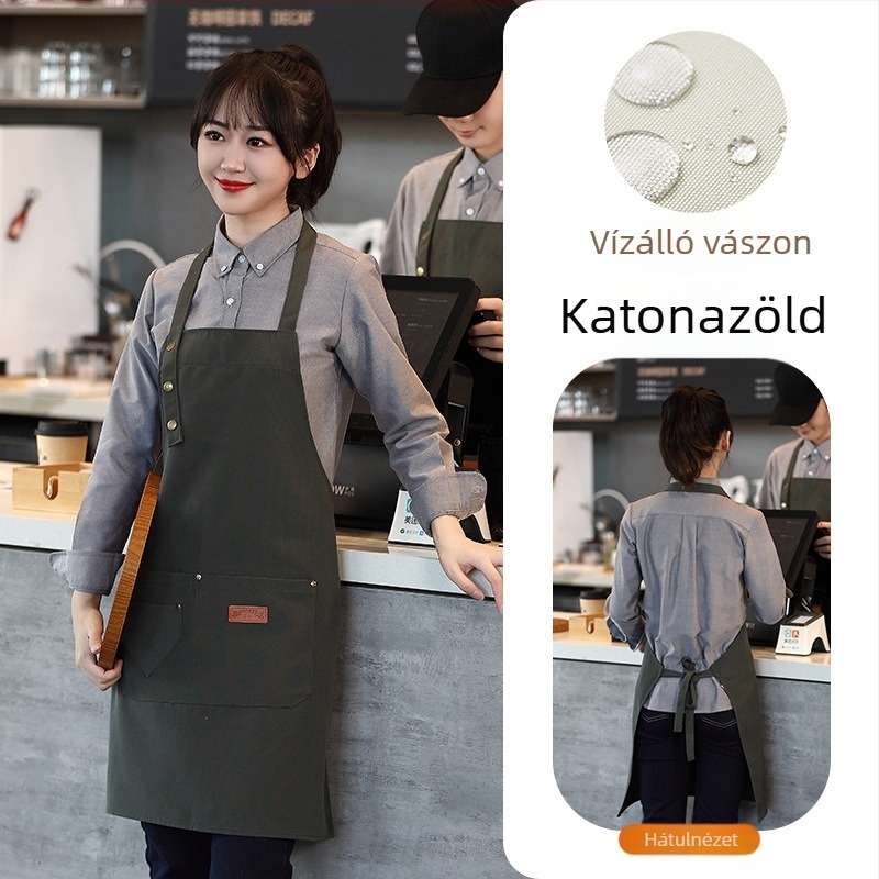 Vízálló vászon kötény logónyomtatással, vendéglátásra dedikált barista tejestea-üzlet manikűr konyhai overall nőknek