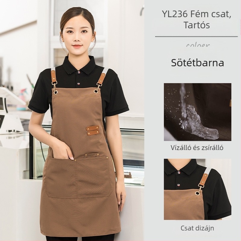 Vízálló vászon kötény logónyomtatással, vendéglátásra dedikált barista tejestea-üzlet manikűr konyhai overall nőknek