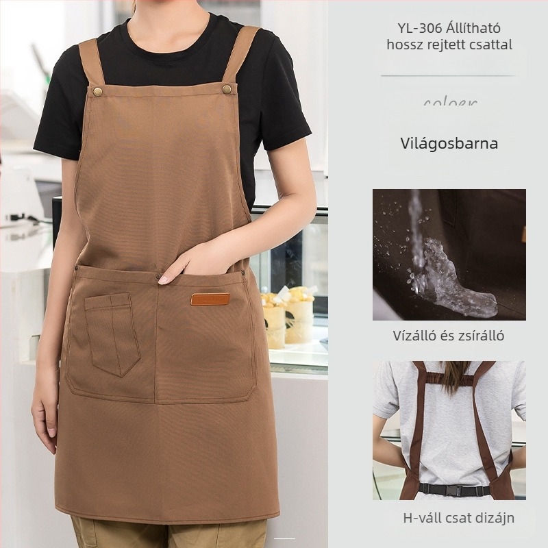 Vízálló vászon kötény logónyomtatással, vendéglátásra dedikált barista tejestea-üzlet manikűr konyhai overall nőknek