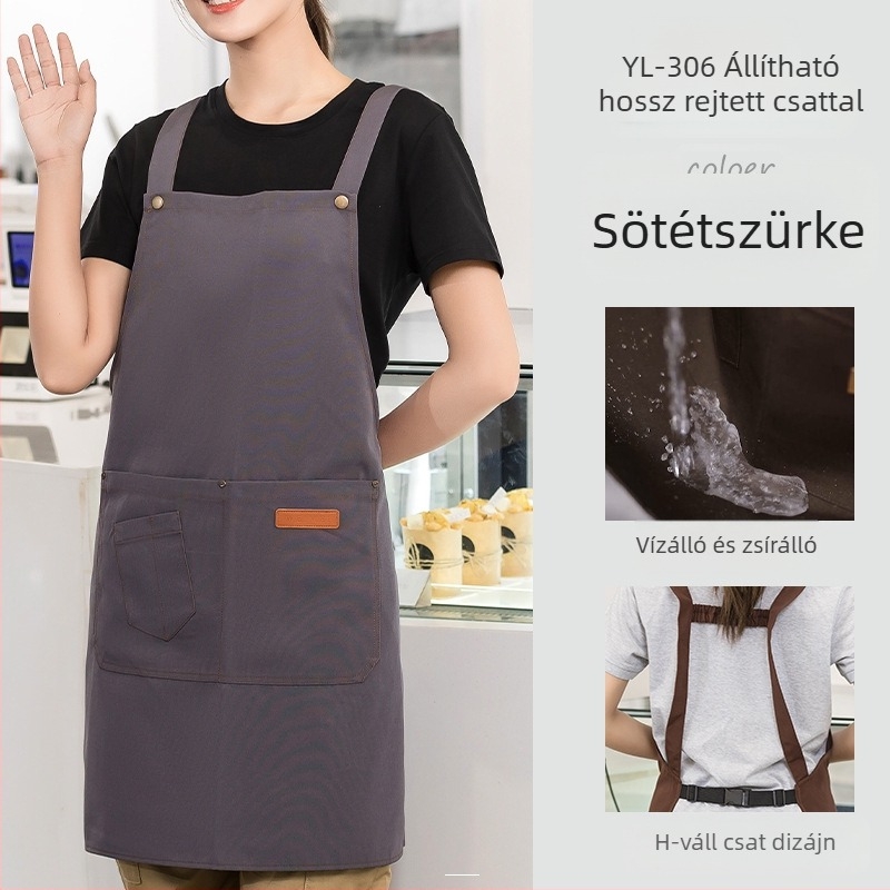 Vízálló vászon kötény logónyomtatással, vendéglátásra dedikált barista tejestea-üzlet manikűr konyhai overall nőknek
