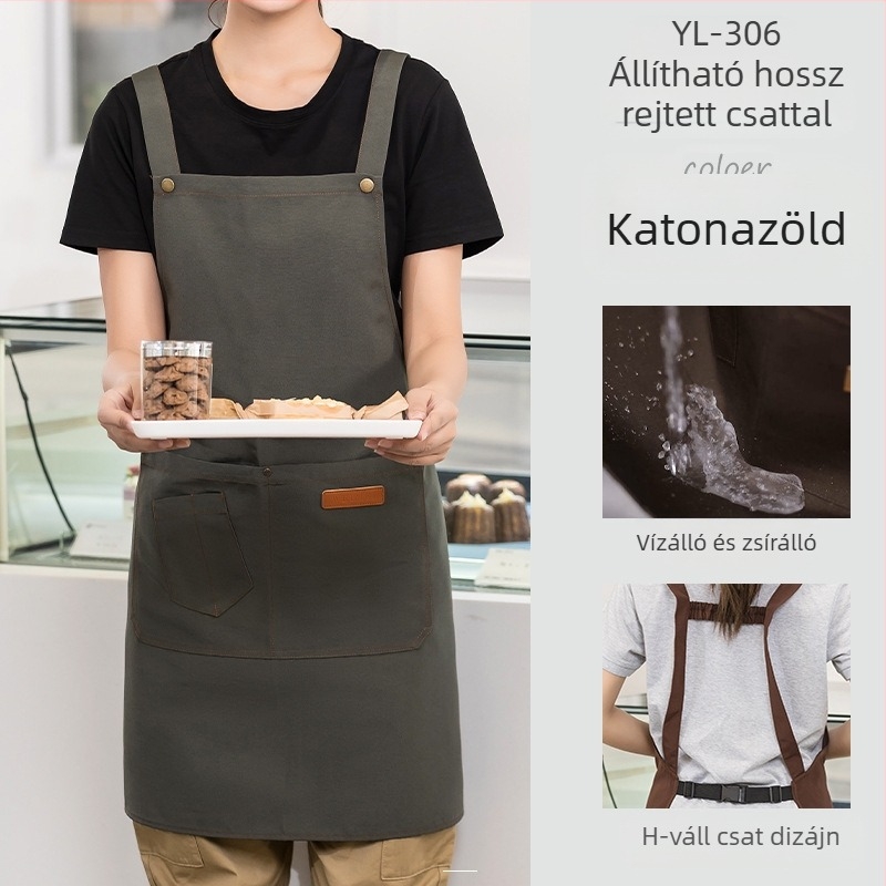 Vízálló vászon kötény logónyomtatással, vendéglátásra dedikált barista tejestea-üzlet manikűr konyhai overall nőknek