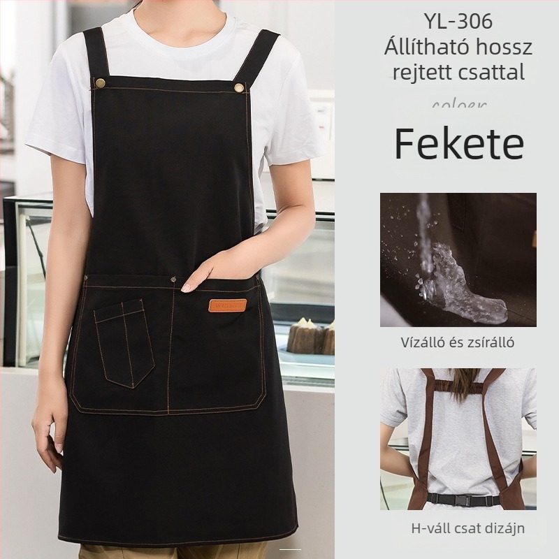 Vízálló vászon kötény logónyomtatással, vendéglátásra dedikált barista tejestea-üzlet manikűr konyhai overall nőknek