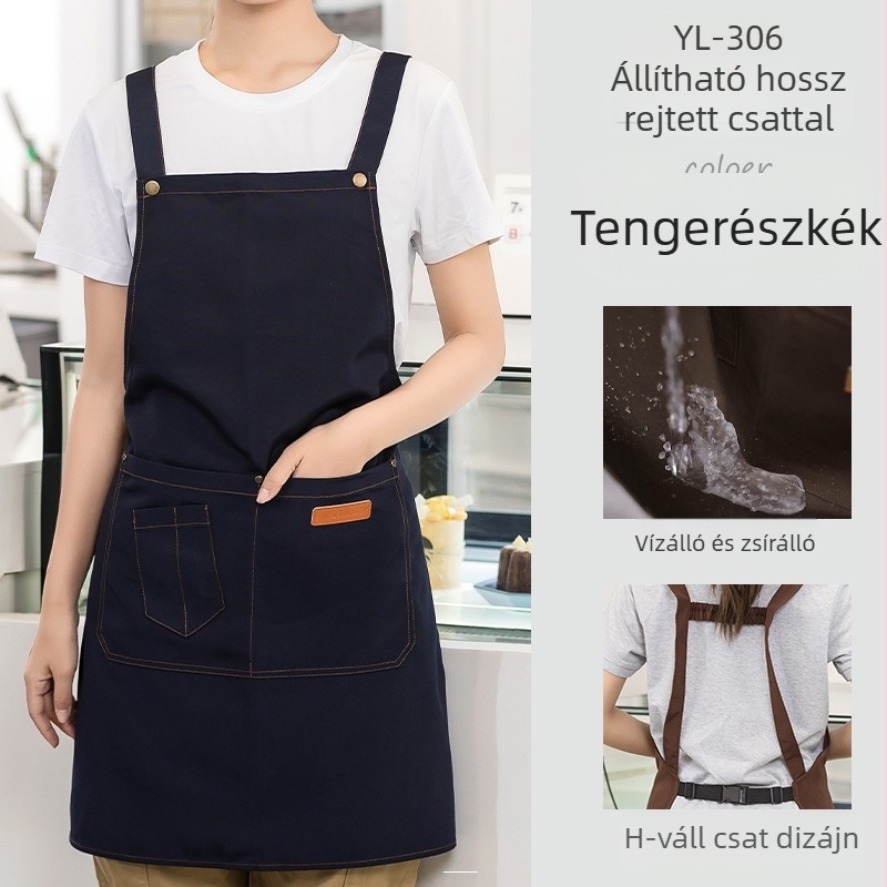 Vízálló vászon kötény logónyomtatással, vendéglátásra dedikált barista tejestea-üzlet manikűr konyhai overall nőknek