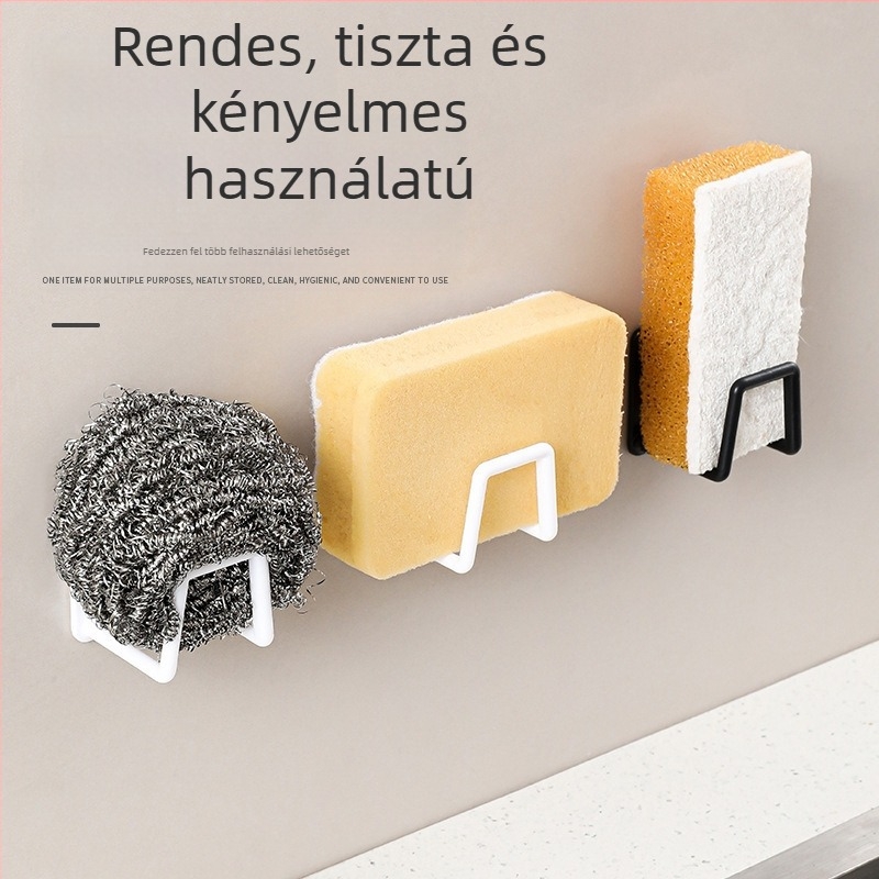 Mosogató-medencetartó lyukasztás nélkül, konyhai mosogató, acélgolyó, rongy, edényfedél, falra akasztható tárolóállvány, lefolyótartó