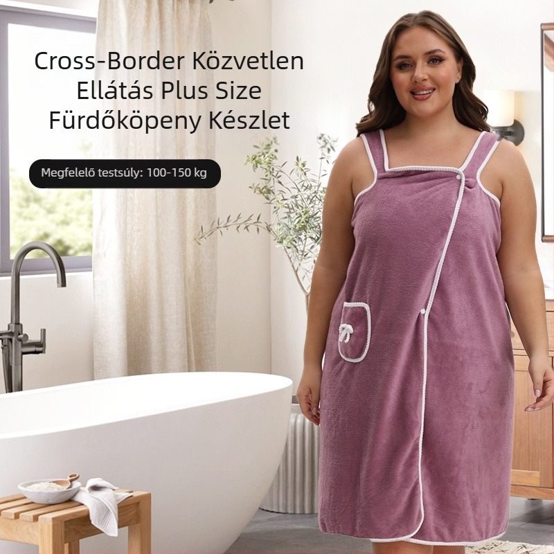 Határokon átnyúló, nagy méretű, korall színű bársony fürdőszoknya, puha, vastag és nedvszívó, aranyos masnis zsebekkel, viselhető fürdőlepedő-nadrágtartó szoknya