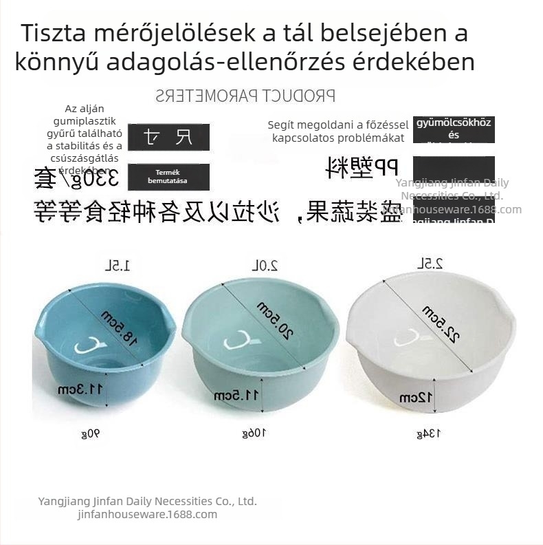 Gyártó raktáron háromrészes pp műanyag salátástál keverőtál háztartási többcélú gyümölcs- és zöldségmedence cukorka snack