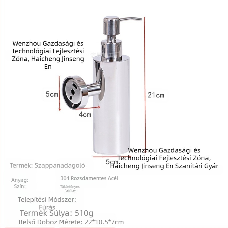 Határokon átnyúló 304 rozsdamentes acél falra szerelhető kézi dróthúzású szappanadagoló 200 ml-es samponos tusfürdős flakon kézfertőtlenítő dobozban