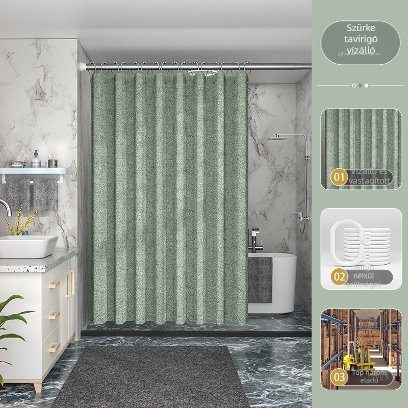 Határokon átnyúló, közvetlen gyári beszerzés, 230 g vastagított lenvászon zuhanyfüggöny, vízálló és penészálló zuhanyfüggöny, poliészter szövet, fürdőszobai használatra kész készlet