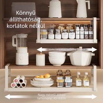 Behúzható konyhai tárolóállvány, fűszertároló, műtárgyszekrény, réteges függőkosár-szekrény, függőszekrény, függő polc