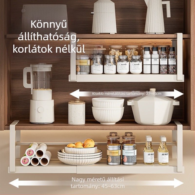 Behúzható konyhai tárolóállvány, fűszertároló, műtárgyszekrény, réteges függőkosár-szekrény, függőszekrény, függő polc