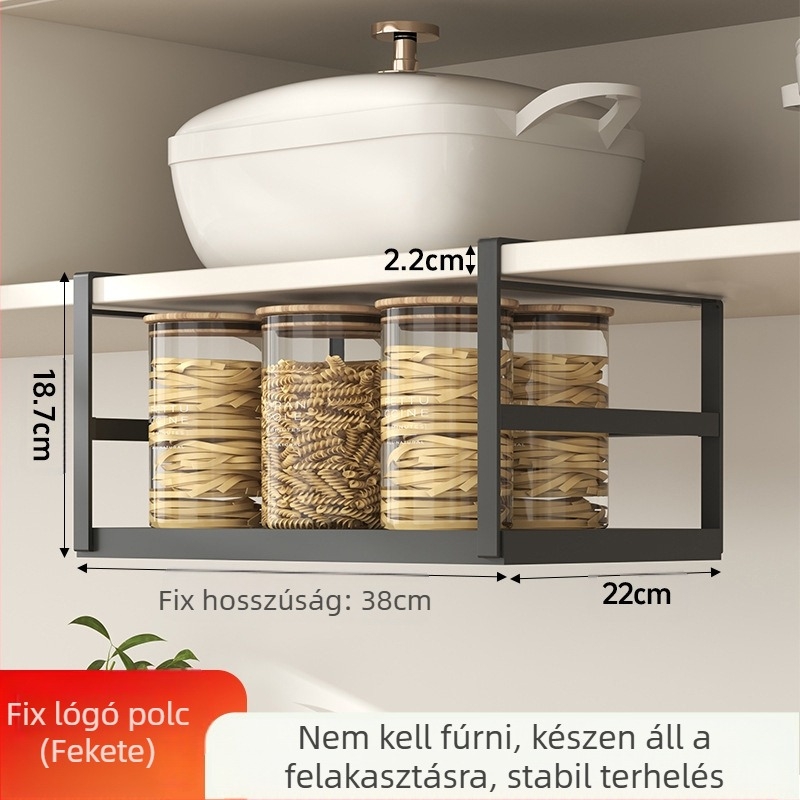 Behúzható konyhai tárolóállvány, fűszertároló, műtárgyszekrény, réteges függőkosár-szekrény, függőszekrény, függő polc