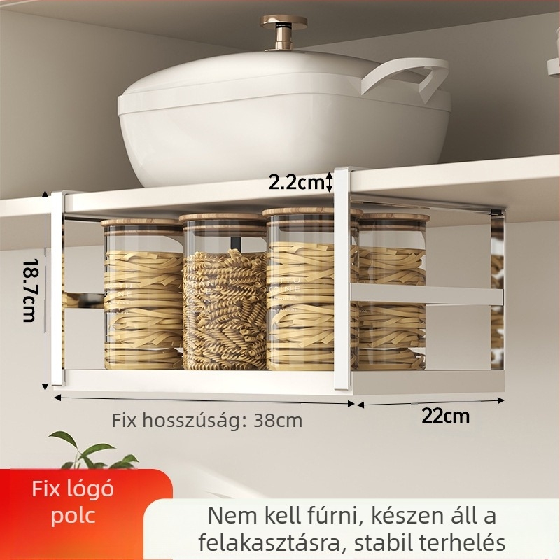 Behúzható konyhai tárolóállvány, fűszertároló, műtárgyszekrény, réteges függőkosár-szekrény, függőszekrény, függő polc