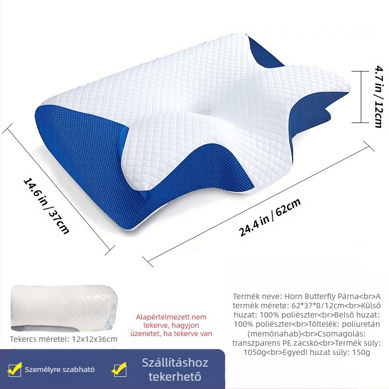 Határokon átnyúló Amazon Roll Horn Butterfly lassú visszapattanású memóriahabos párna otthoni nulla nyomású memóriapárna a nyaki gerinc védelmére