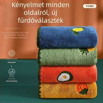Rajzfilm hímzett korall polár törölköző nagykereskedelmi gyümölcs hímzés nedvszívó sűrített arctörölköző felnőtteknek gyorsan száradó arctörölköző