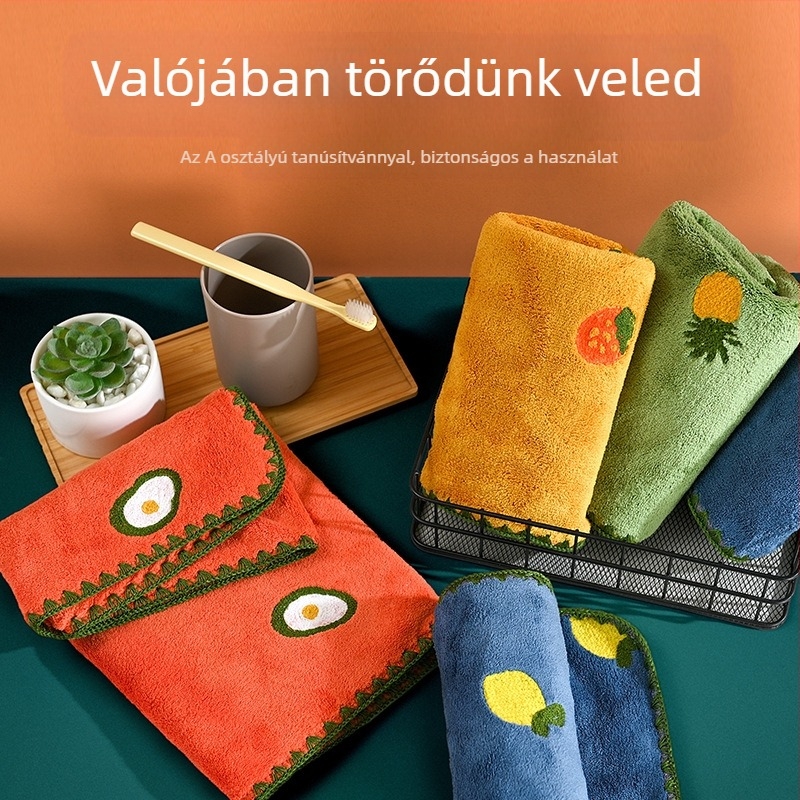 Rajzfilm hímzett korall polár törölköző nagykereskedelmi gyümölcs hímzés nedvszívó sűrített arctörölköző felnőtteknek gyorsan száradó arctörölköző