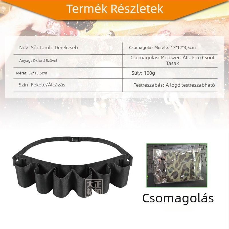 Készleten lévő italtároló övtáska, övtároló táska, 6 doboz ital tárolására alkalmas, sör öv Beer Belt