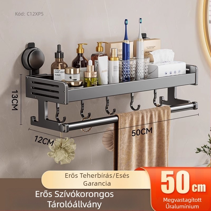 WC tapadókorongos tárolóállvány fürdőszobai WC törölközők tusfürdő sampon kozmetikumok tárolóállvány lyukasztásmentes