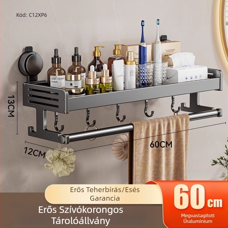 WC tapadókorongos tárolóállvány fürdőszobai WC törölközők tusfürdő sampon kozmetikumok tárolóállvány lyukasztásmentes