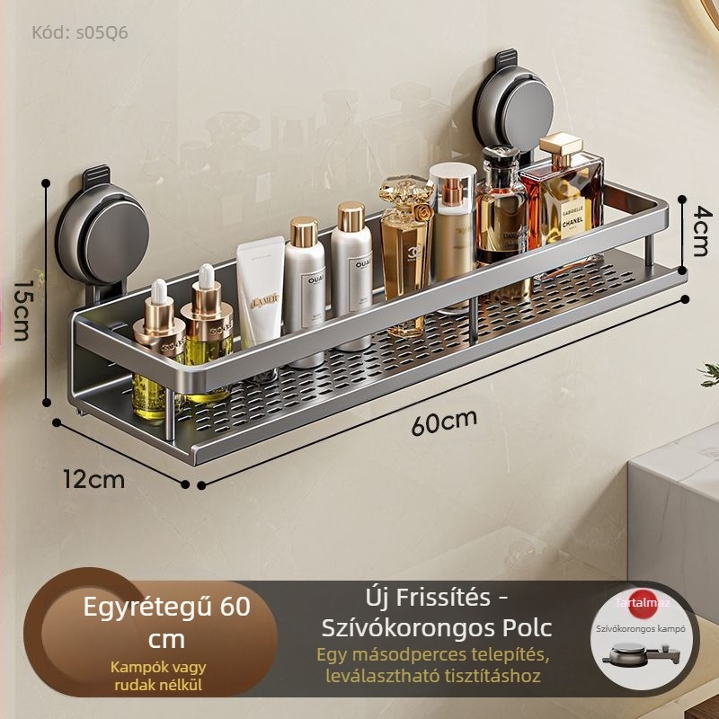 WC tapadókorongos tárolóállvány fürdőszobai WC törölközők tusfürdő sampon kozmetikumok tárolóállvány lyukasztásmentes