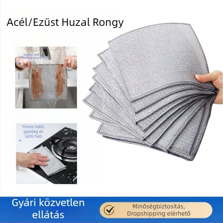 Acéldrót golyórongy acéldrót mosogatórongy konyhai tisztítószer speciális ezüstdrót olajmentes kefe serpenyő konyharuha